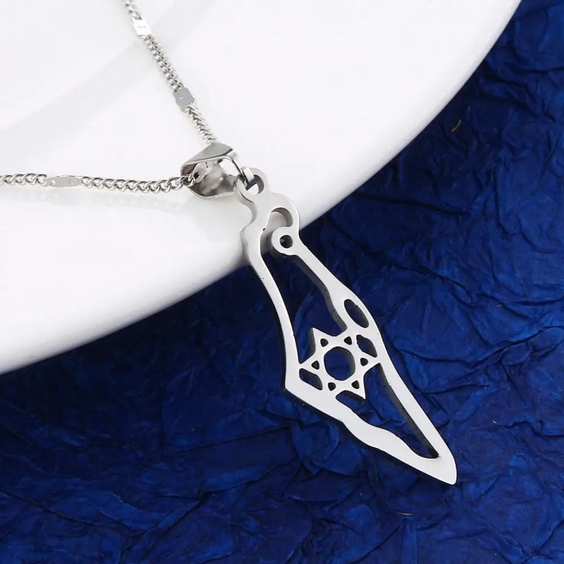 Star of David Pendant: Stainless Steel Israel Map Necklace