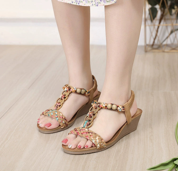 Bohemian Thick Sole Beaded 41-43 Wedge Sandals