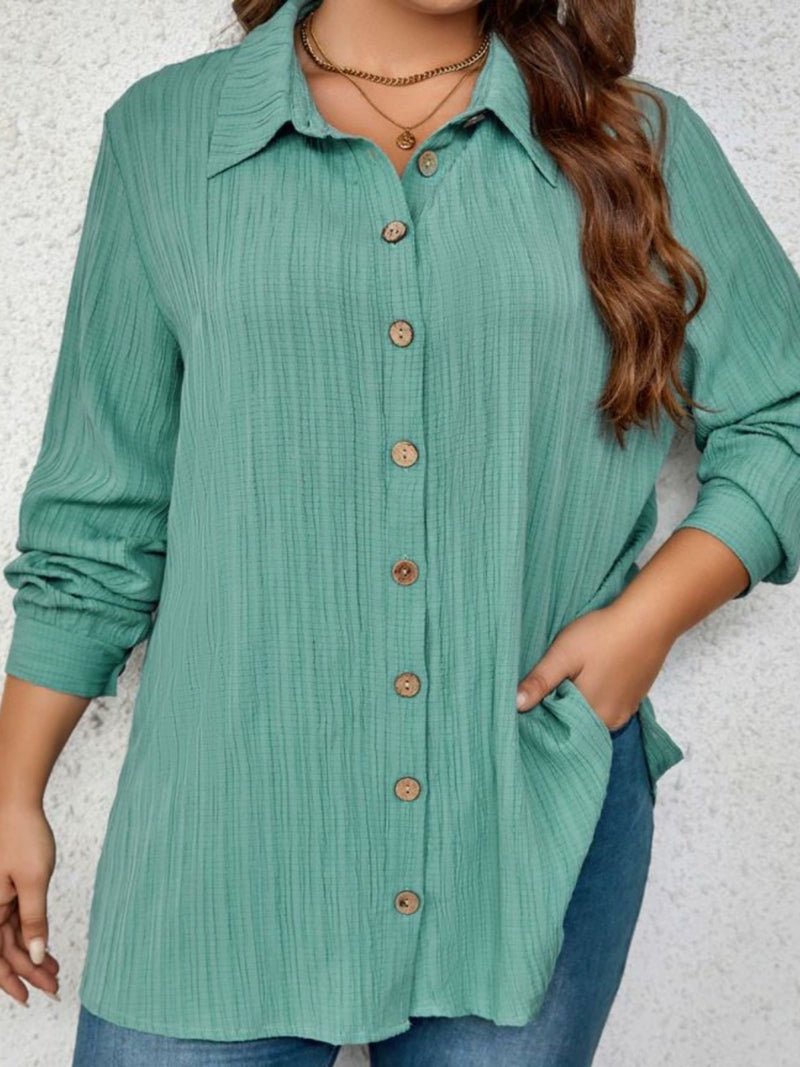 Summer plus Size Green Loose Long Sleeve Shirt