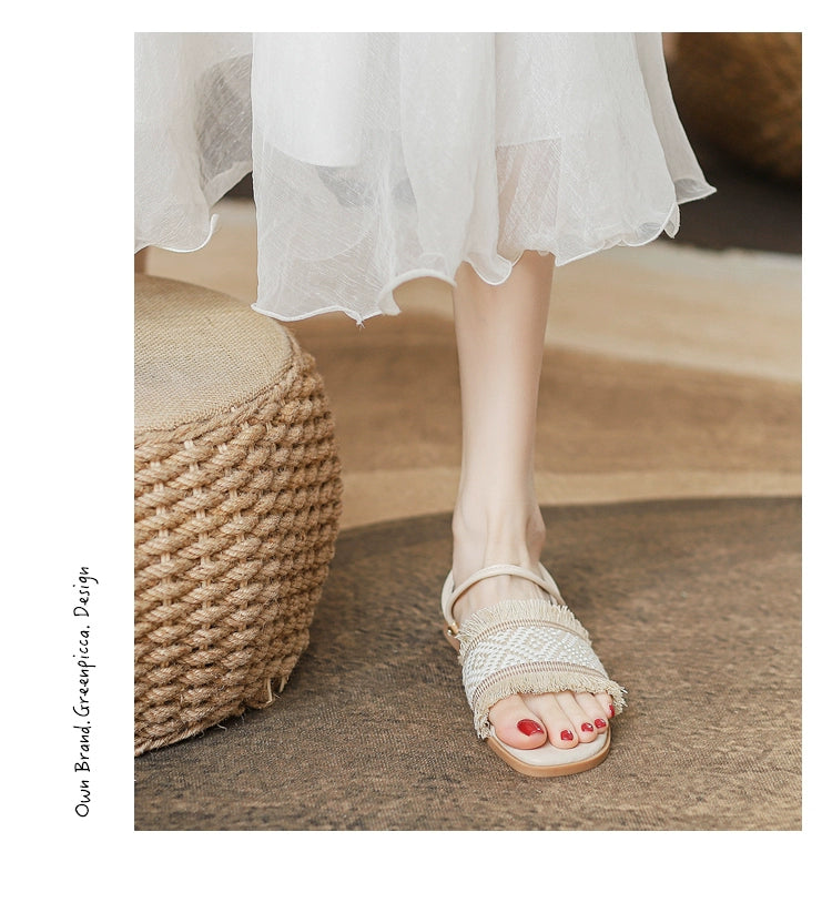 Two-Way Flats Slippers Fairy Outer Wear plus Size 41-43 Sandals Bohemian Beach Beach Sandals