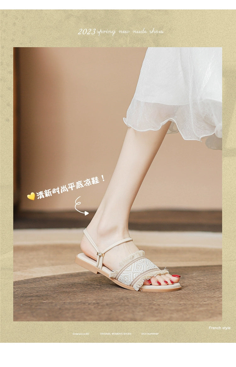 Two-Way Flats Slippers Fairy Outer Wear plus Size 41-43 Sandals Bohemian Beach Beach Sandals