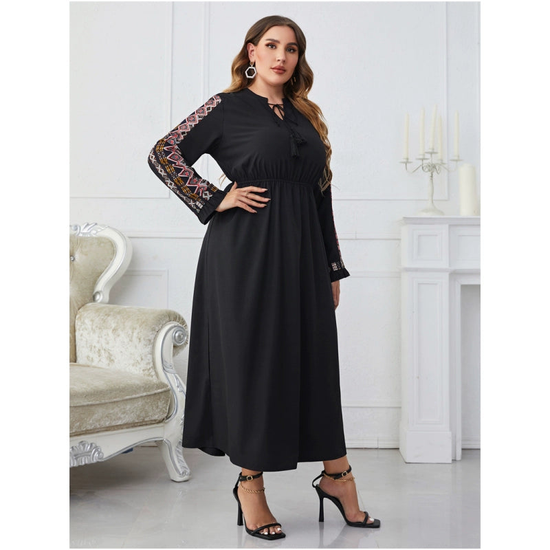 XL-4XL Women Dresses plus Size Ladies Skirt Embroidered Cinched plus Size Women Dress