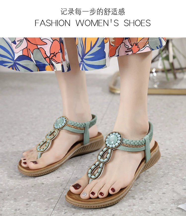 Thick Sole Vacation Travel Beaded 41-43 plus Size Sandals