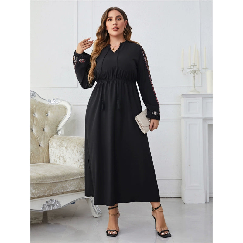 XL-4XL Women Dresses plus Size Ladies Skirt Embroidered Cinched plus Size Women Dress