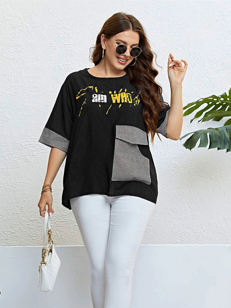 Summer plus Size Women Loose Tops Casual Pocket Blouse Loose