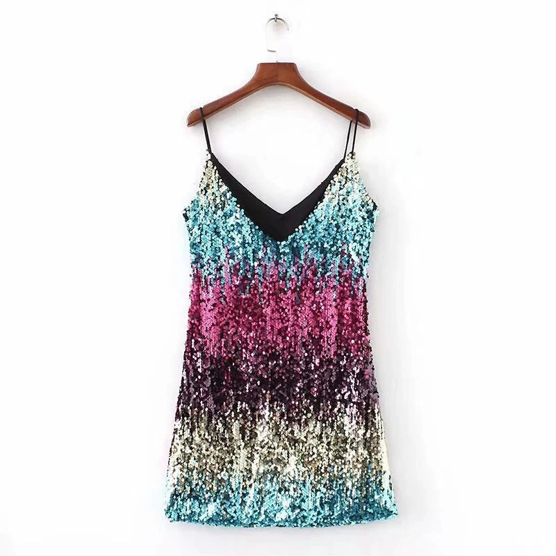 Sleeveless Sequin V-neck Dress: Sexy Strap Skirt Style