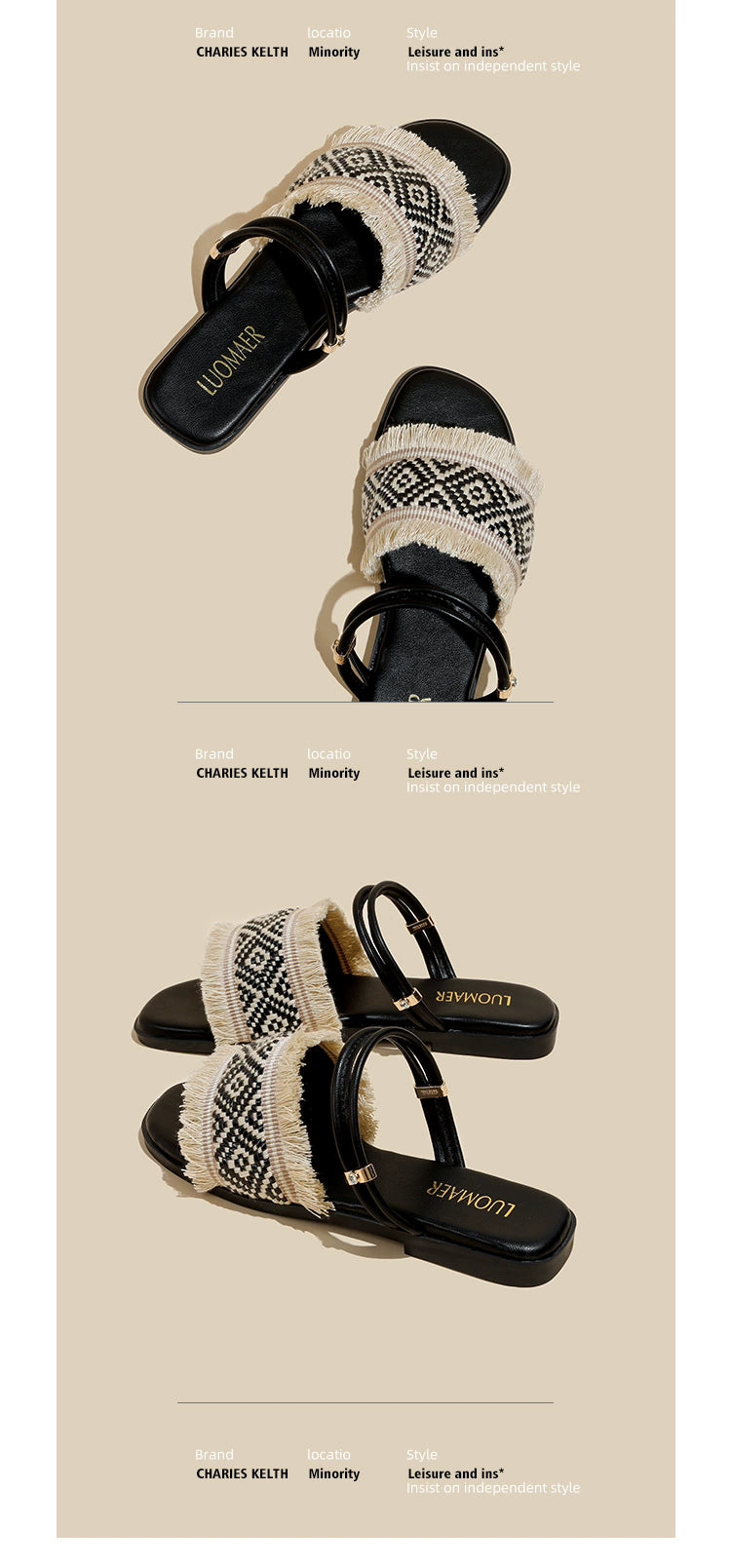 Two-Way Flats Slippers Fairy Outer Wear plus Size 41-43 Sandals Bohemian Beach Beach Sandals