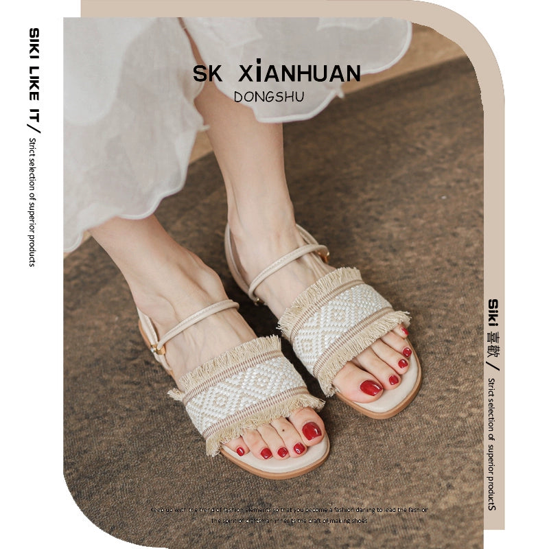 Two-Way Flats Slippers Fairy Outer Wear plus Size 41-43 Sandals Bohemian Beach Beach Sandals