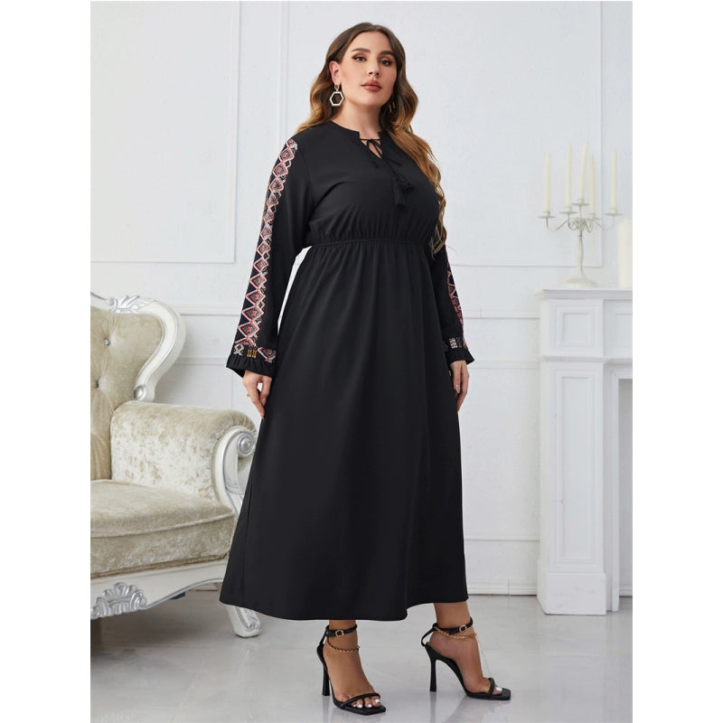 XL-4XL Women Dresses plus Size Ladies Skirt Embroidered Cinched plus Size Women Dress