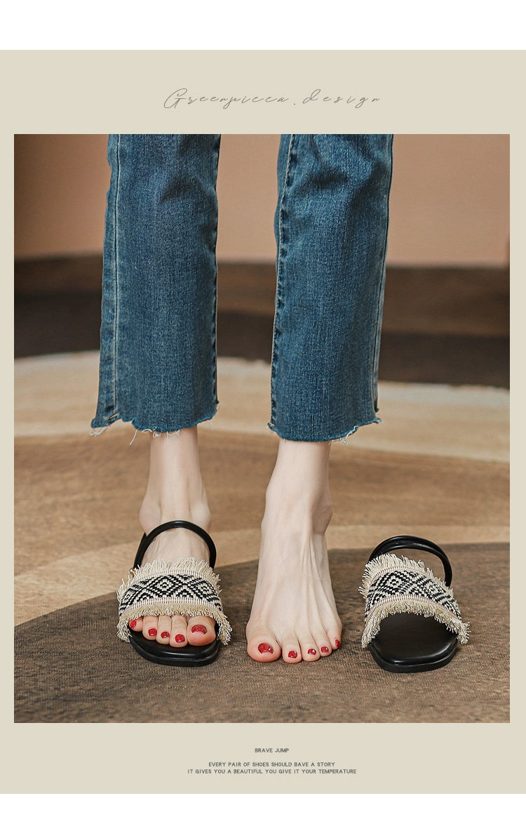 Two-Way Flats Slippers Fairy Outer Wear plus Size 41-43 Sandals Bohemian Beach Beach Sandals