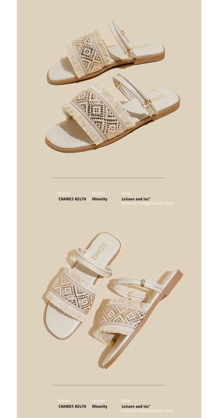 Two-Way Flats Slippers Fairy Outer Wear plus Size 41-43 Sandals Bohemian Beach Beach Sandals