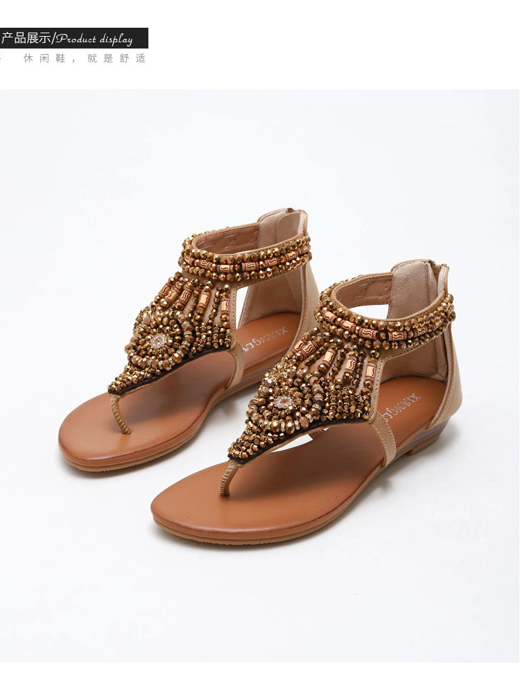 Ethnic Style Flip Toe Bohemian Beaded Retro Sandals