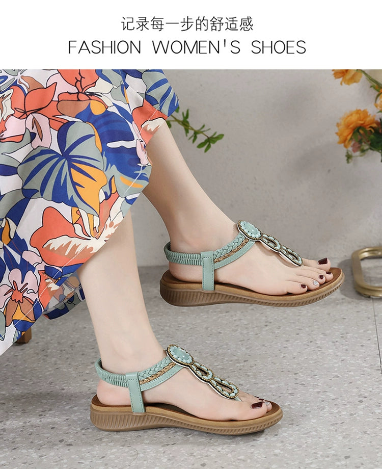 Thick Sole Vacation Travel Beaded 41-43 plus Size Sandals