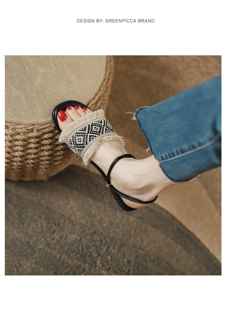 Two-Way Flats Slippers Fairy Outer Wear plus Size 41-43 Sandals Bohemian Beach Beach Sandals