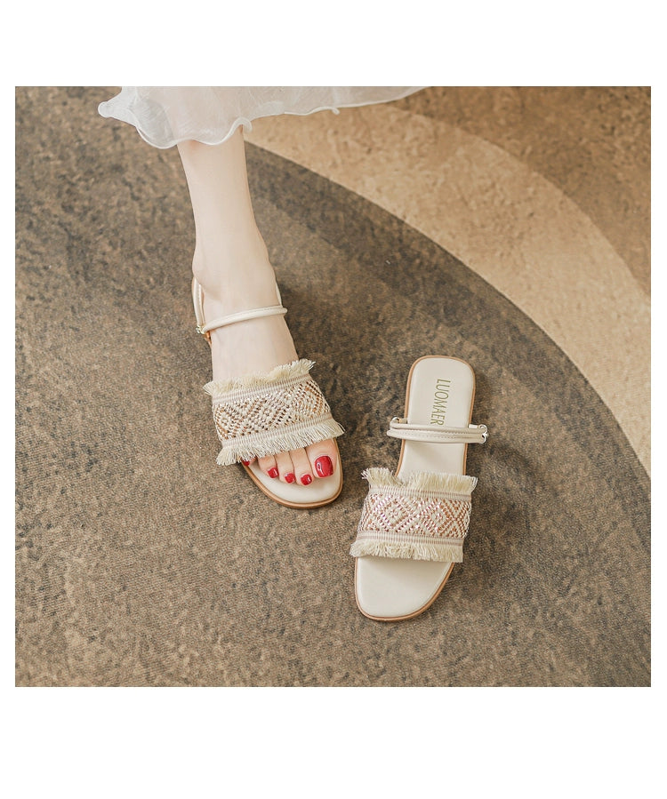 Two-Way Flats Slippers Fairy Outer Wear plus Size 41-43 Sandals Bohemian Beach Beach Sandals