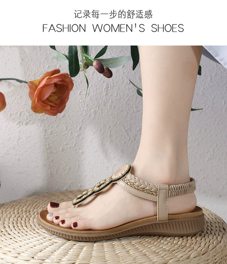 Thick Sole Vacation Travel Beaded 41-43 plus Size Sandals