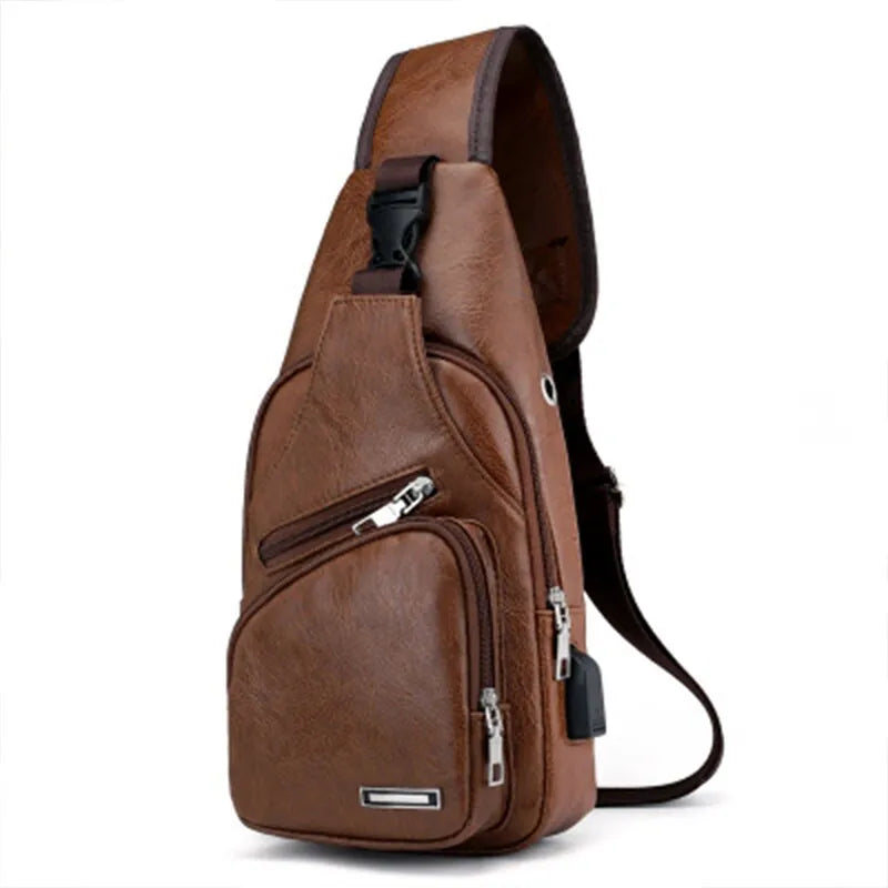 2023 USB Rechargeable PU Chest Bag for Men