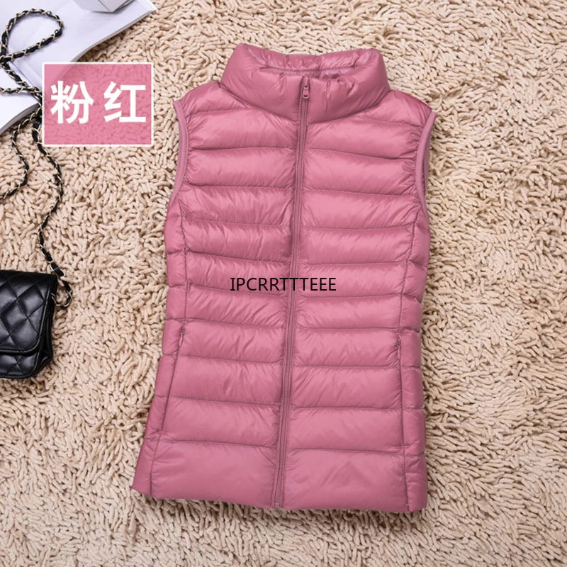 2023 New Women Sleeveless Women Slim Ultra Light Down Jacket Girl Portable Lightweight Vests Windproof Warm Waistcoat