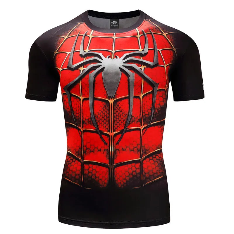 Spider Print Men's Sports Tee: Quick-Dry, Street Style