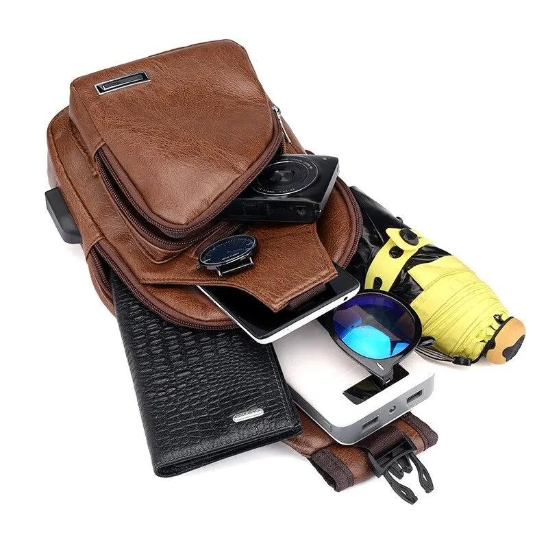 2023 USB Rechargeable PU Chest Bag for Men