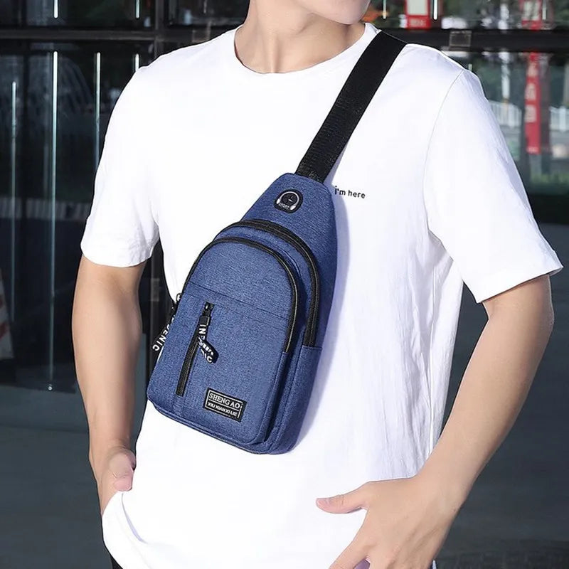 Solid Color Men's Canvas Chest Bag: Casual Fashion