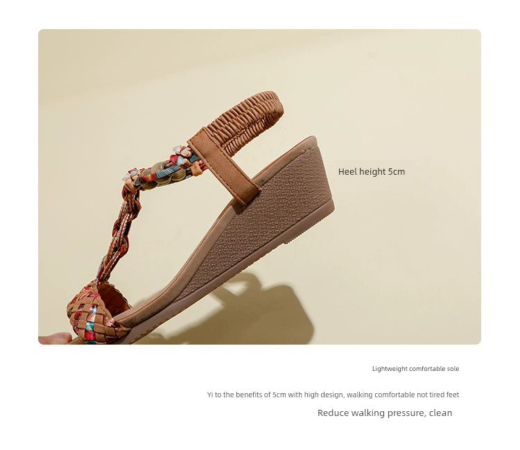 Bohemian Thick Sole Beaded 41-43 Wedge Sandals