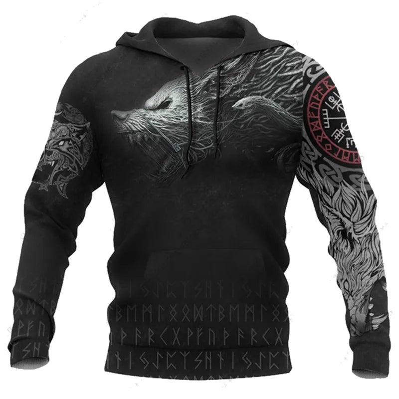 2023 Urban Wolf Print Hoodie: Trendy Men's Fashion